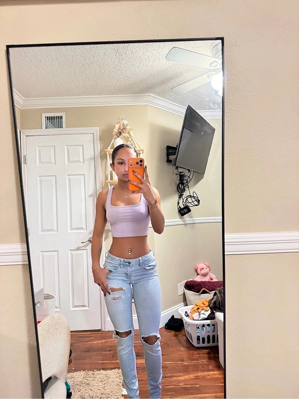 Ribbed Square Neck Crop Top in Purple Like New